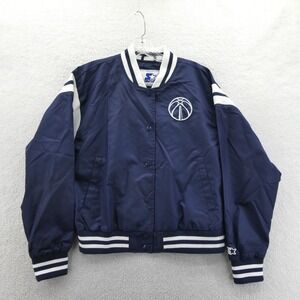 Starter Jacket Womens Medium Washington Wizards Navy Blue NBA Satin Bomber Y2K